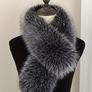 Luxurious Black and Gray Faux Fur Scarf